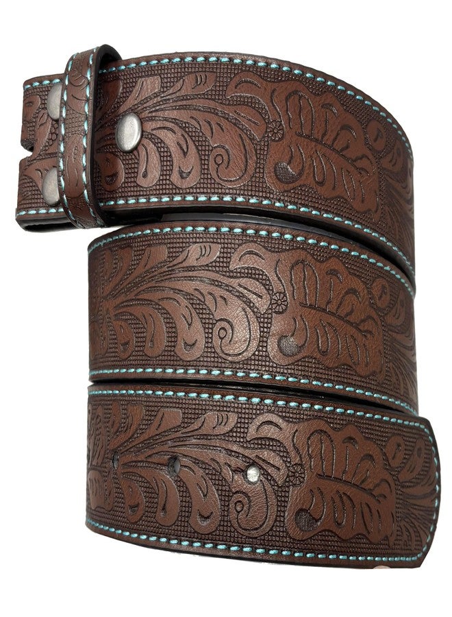 BC Belts Leather Belt Strap with Embossed Western Scrollwork 1.5" Wide with Snaps (Brown/Teal-S) - Image 1